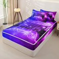 thumbnail image 2 of Erosebridal Lightning Game Controller Zipper Twin Comforter Sets with Fitted Sheet and 2 Pillowcases,Honeycomb Neon Print Zipper Bedding Set,Purple Pink Black,Reversible, 2 of 6