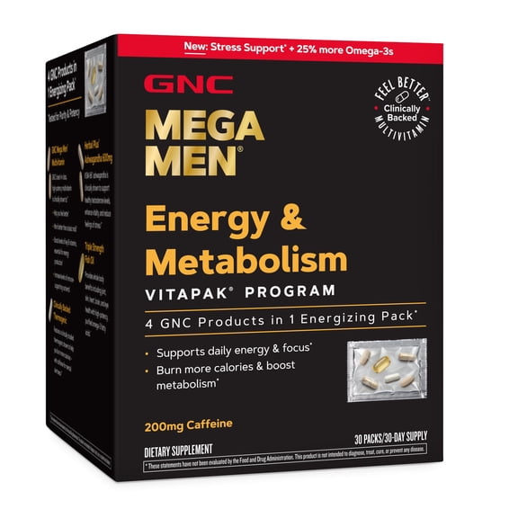 GNC Mega Men Energy & Metabolism Vitapak Program - Clinically Backed Multivitamin for Men, 30 Day Supply
