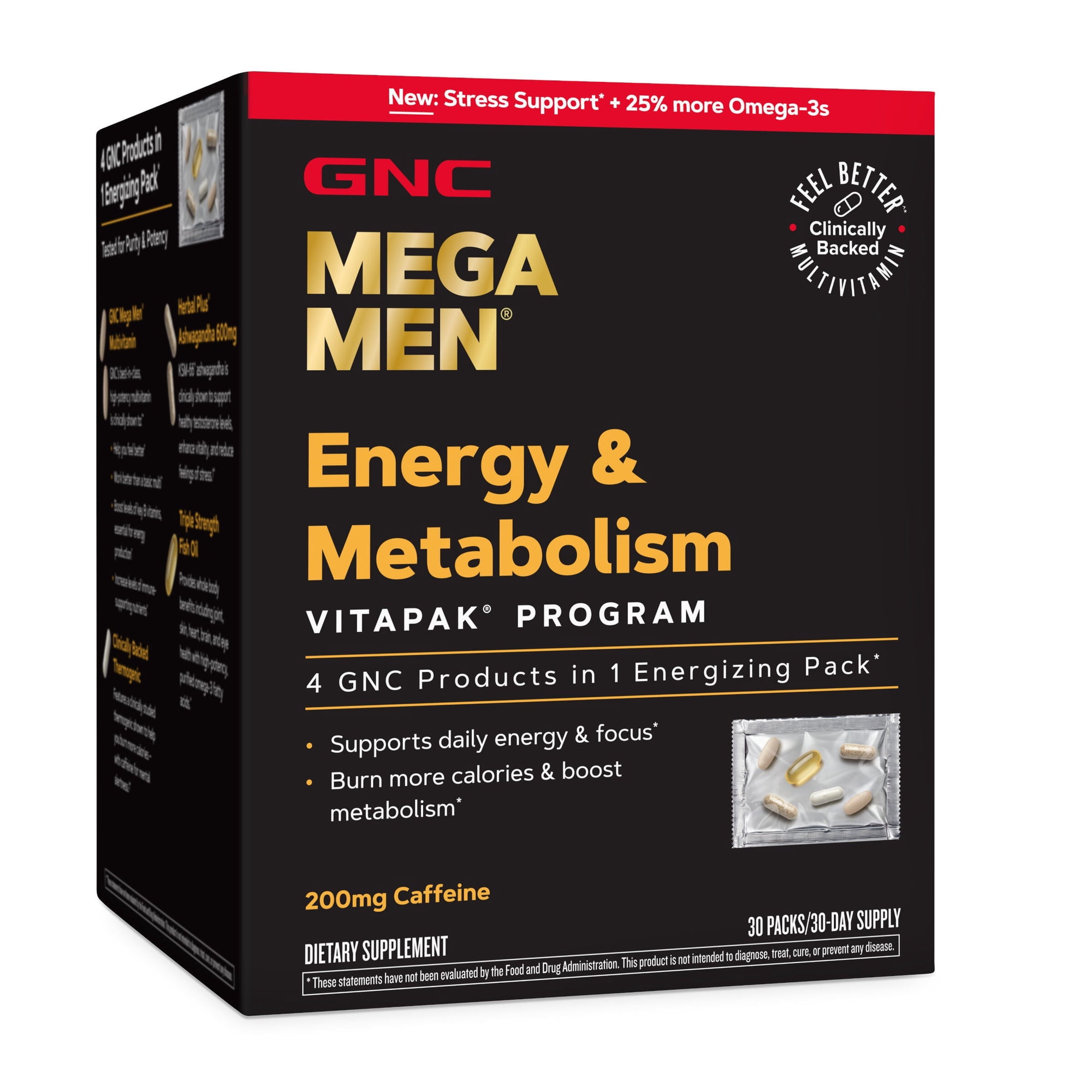 GNC Mega Men Energy & Metabolism Vitapak Program V2, 30 Packs, 1 Month Supply