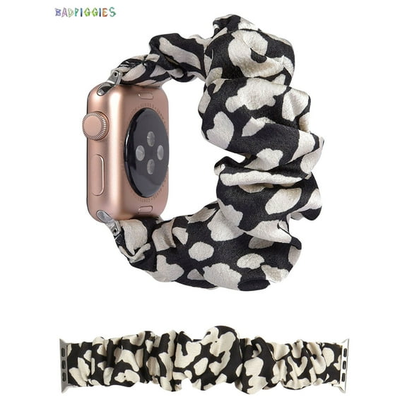 BadPiggies Scrunchie Apple Watch Band Elastic Leopard Print Wristbands Bracelet Strap 38mm 40mm 42mm 44mm Compatible for Apple iWatch Series 7 6 5 4 3 2 1 SE