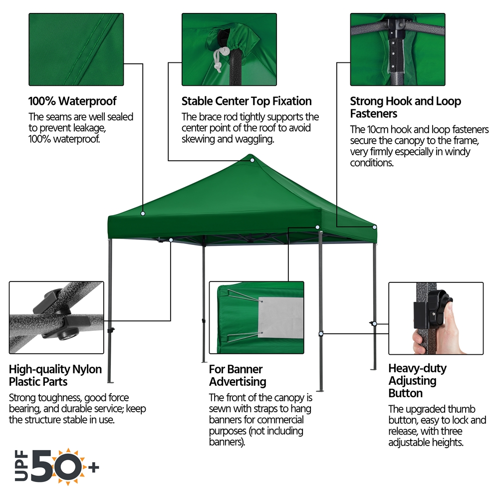 Alden Design Adjustable 10' x 10' Commercial Pop-up Canopy with Wheeled Carry Bag, Dark Green