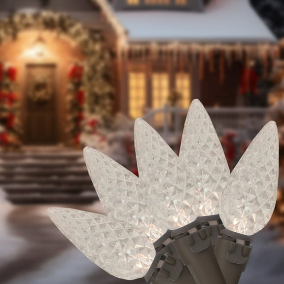 Northlight LED Faceted C6 Christmas Lights - Warm White - 23' Brown Wire - 70ct
