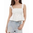 thumbnail image 3 of Women'S Smocked Peplum Square Neck Ruffle Sleeveless Tank Top Shirt White M, 3 of 8