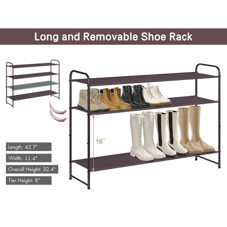 MISSLO 4 Tier Long Shoe Rack 24 Pairs Shoe Organizer for Closet Entryway  Shelf Stackable Metal Shoe Stand Storage, Brown 