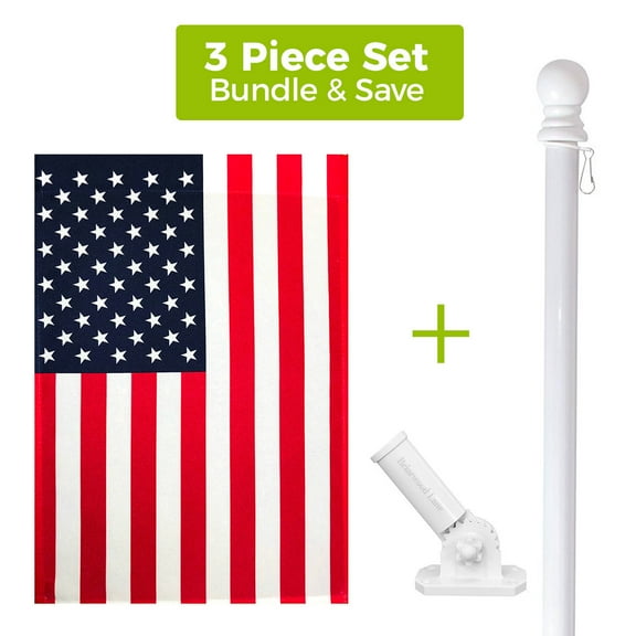 Briarwood Lane American House Flag   White Metal Flag Pole   Adjustable Bracket Set