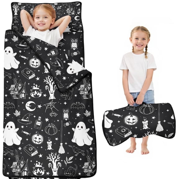 Vintage Halloween Elements Pattern Toddler Nap Mats for Kids Preschool,50"x20" Sleeping Mat Bag or Kids,Toddler Sleeping Bag,Toddler Nap Mat or Daycare