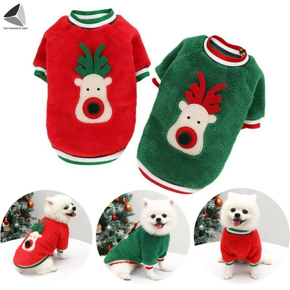 PULLIMORE Christmas Reindeer Dog Sweaters Soft Fleece Pet Pullover Clothes for Small Medium Dogs (S, Red)