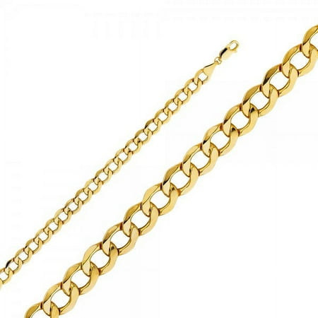 14K Gold 6.7mm Hollow Cuban Bevel Chain : 22"