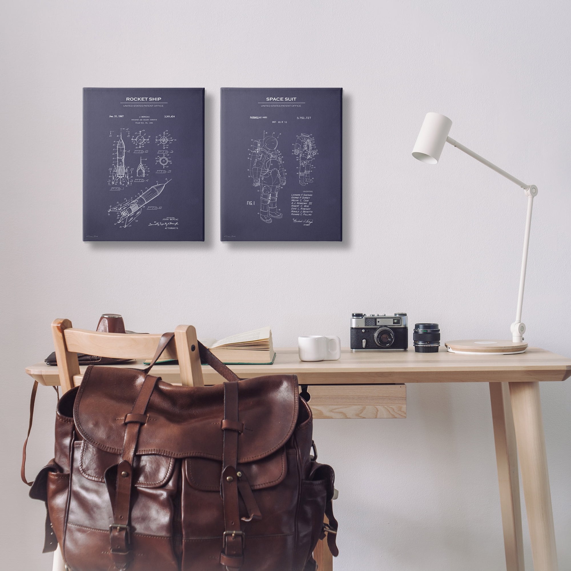 Stupell Industries Rocket Space Suit Diagram Education Painting Wrapped Canvas Art Print Wall Art, 16 x 20, Set of 2