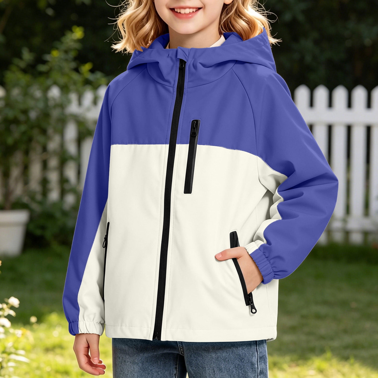 Mifsaly Boys Girls Rain Jacket Kids Water Resistant Windproof Hooded Windbreaker Breathable School Travel Hiking Outdoor Rainwear with Pockets Purple 140