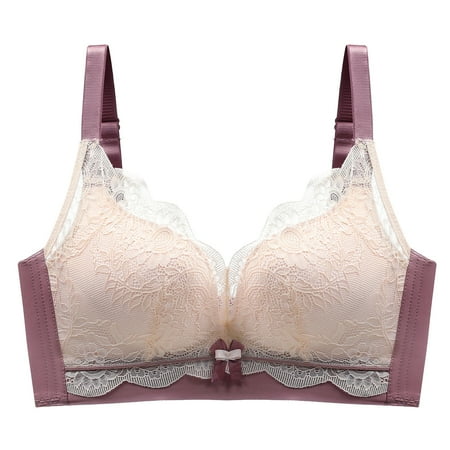 

QLEICOM Everyday Bras for Women Women s Comfort Lift Wirefree Bra Comfortable Breathable No Steel Ring Sexy Lace Gathering Adjustment Lift Bras Purple Cup 38/85AB