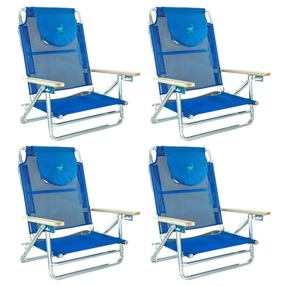 Ostrich SBSC-1016B South Adult Beach Lake Sand Lounging Chair, Blue (4 Pack)