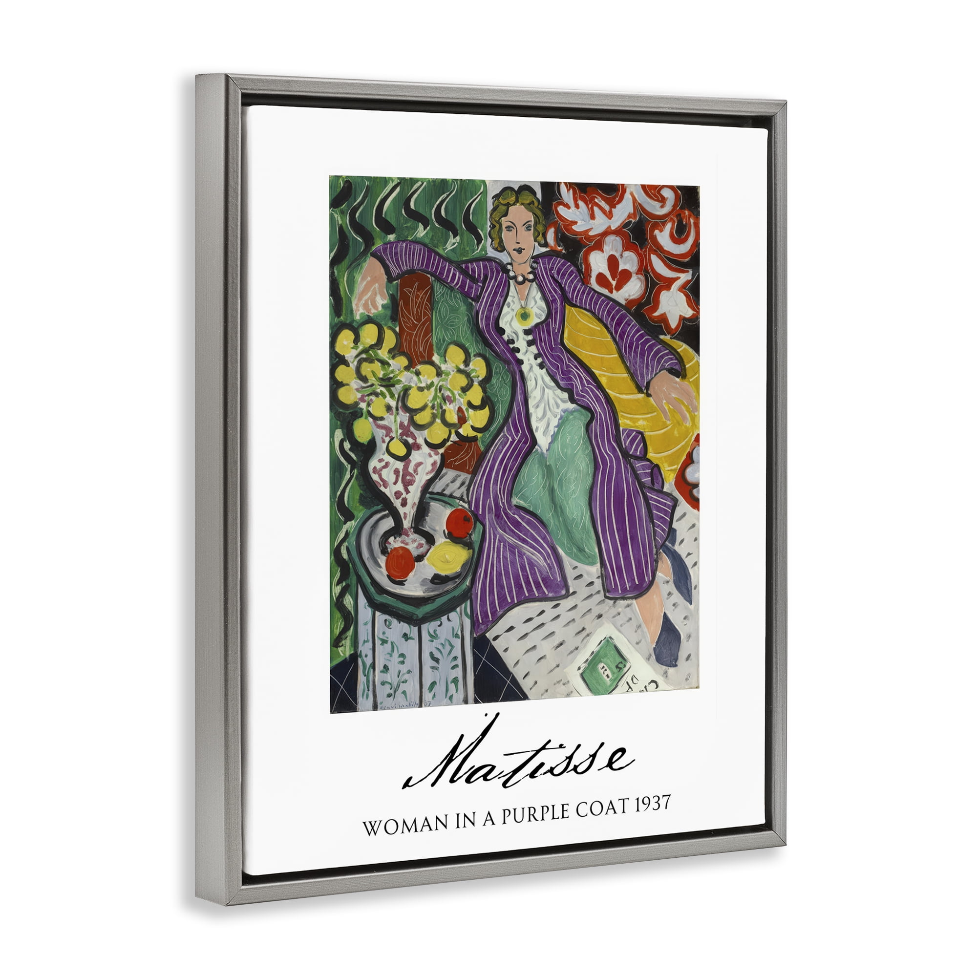 Stupell Industries Matisse Woman In Purple Coat Gray Framed Floater Canvas Wall Art, design by Vintage Hustle