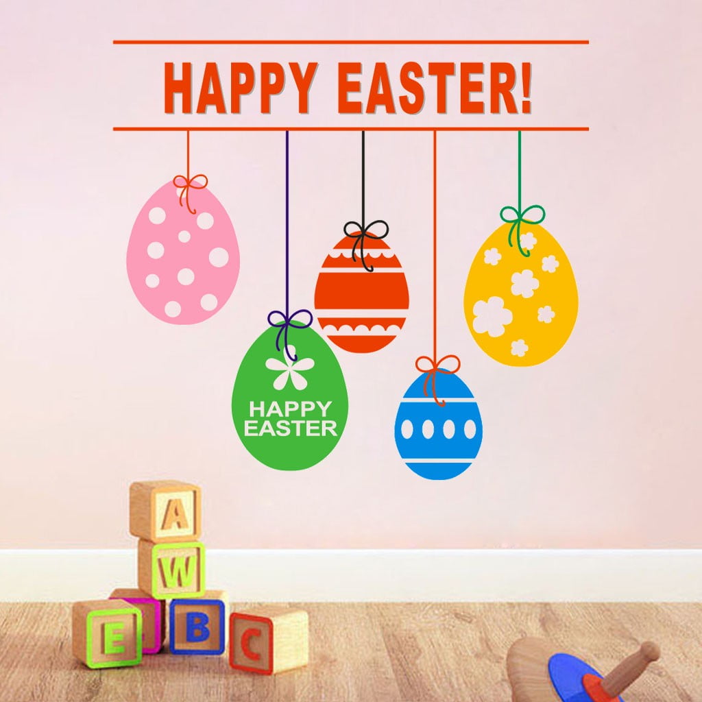 Happy Easter Rabbit Vinyl Decal Art Wall Sticker DIY Home Room Decor