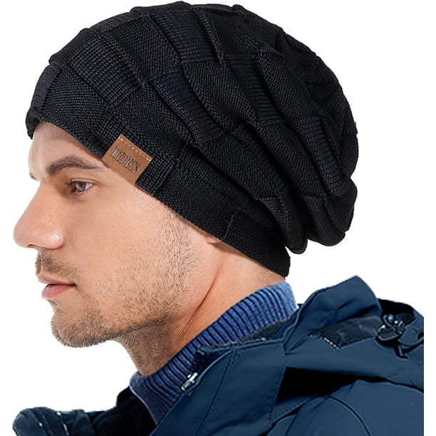 2 Pcs Unisex Winter Beanie Hat Knit Slouchy Thick Skull Cap, Pureblack & Coffee REDESS Beanie Hat for Men and Women Winter Warm Hats Knit  main image 4