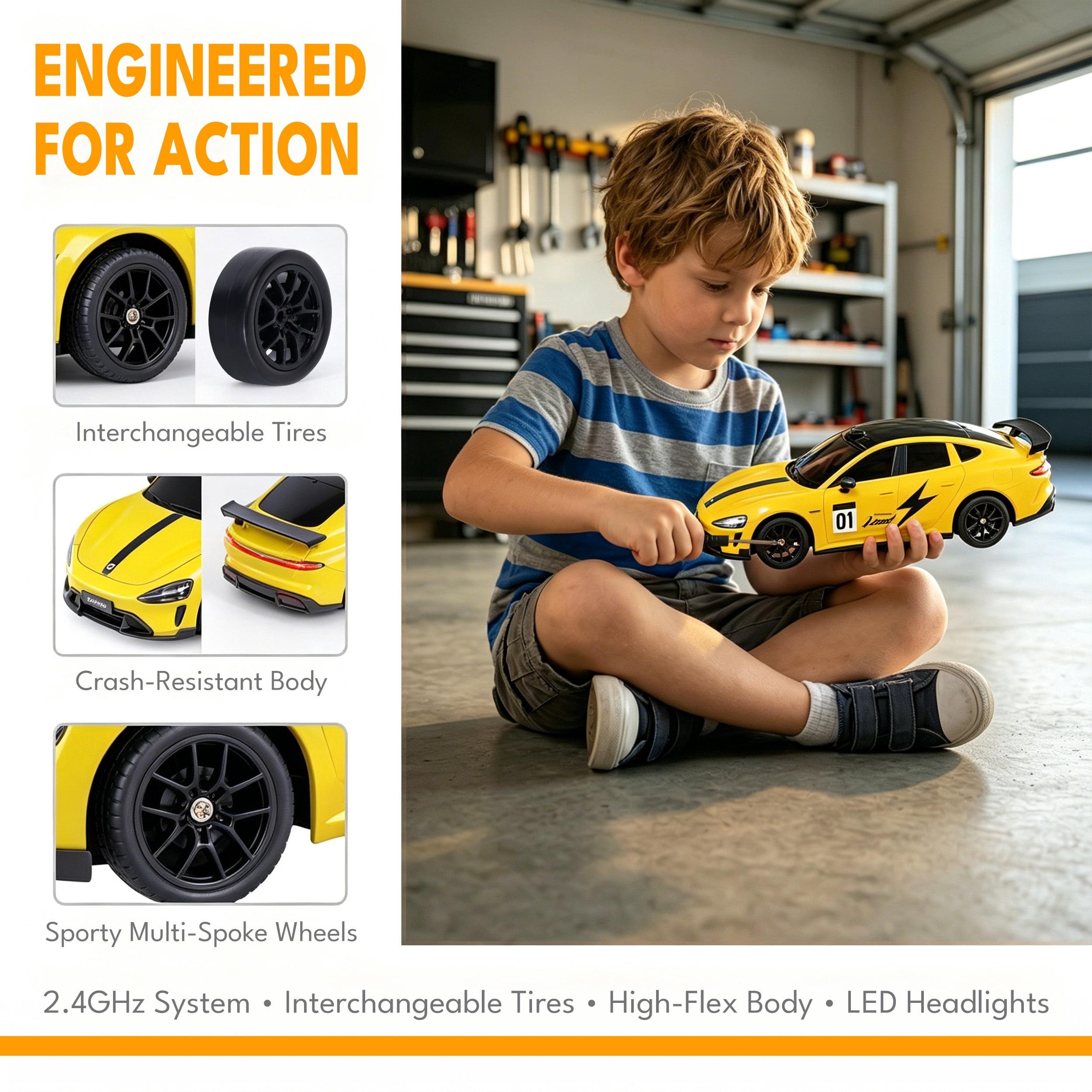 KIVDIT 1:24 Rc Cars,2.4 Ghz Variable Speed Remote Control Car with LED Lights,Outdoor Toys for Kids Age 4-8
