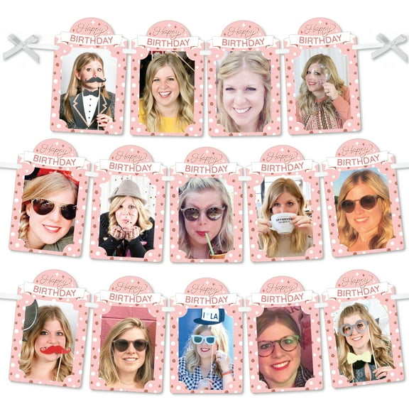 Big Dot of Happiness Pink Rose Gold Birthday - DIY Happy Birthday Party Decor - Picture Display - Photo Banner