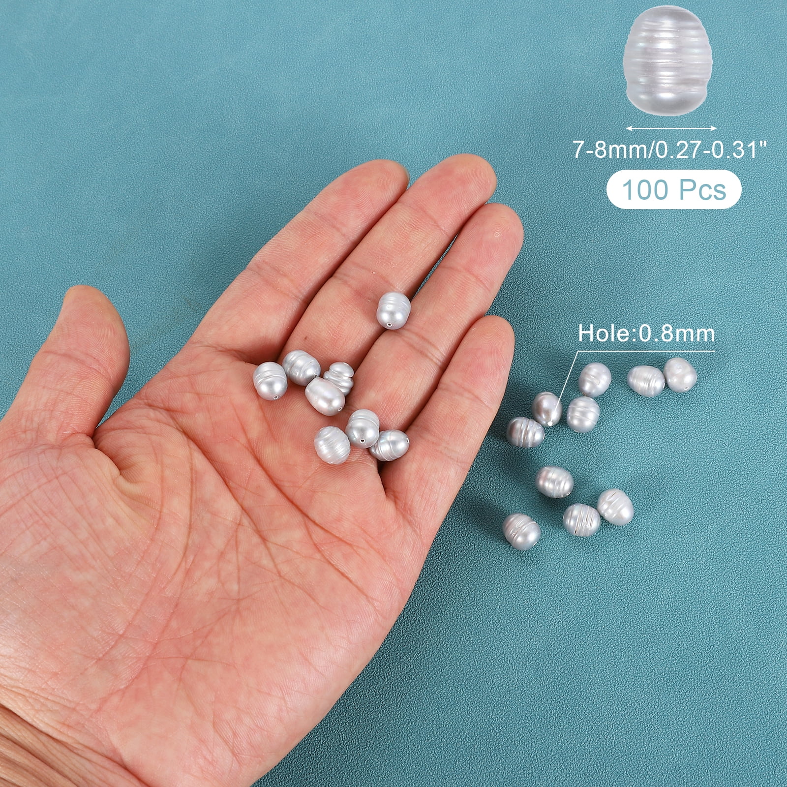 Uxcell 100 Pcs Natural Freshwater Pearl Beads, 7-8mm Oval Rice Shape Loose Gemstone Pearls 0.8mm Hole for Leather Cord Beading Jewelry Making DIY Craft, Gray