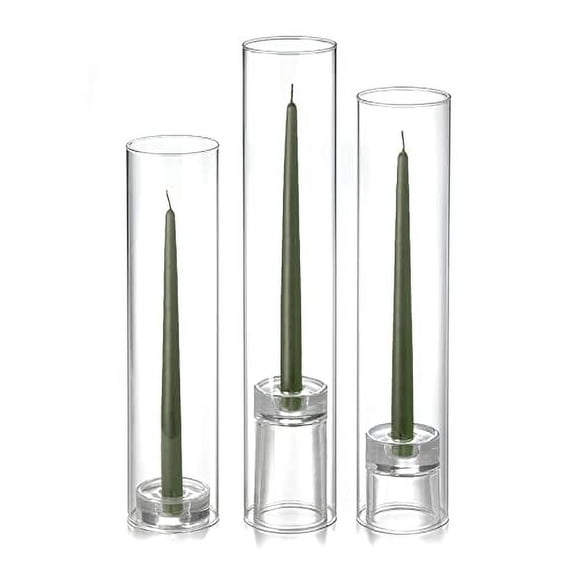 yummi Set of 12 Taper Candles, Chimney and Taper Holders - Olive