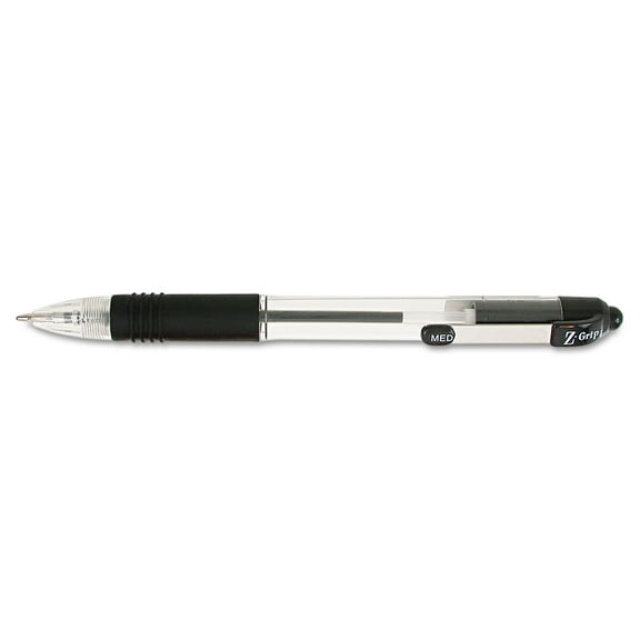 Zebra 22210 Z-Grip Medium 1 millimeter Retractable Ballpoint Pen - Black Ink/Clear/Black Barrel (1-Dozen)