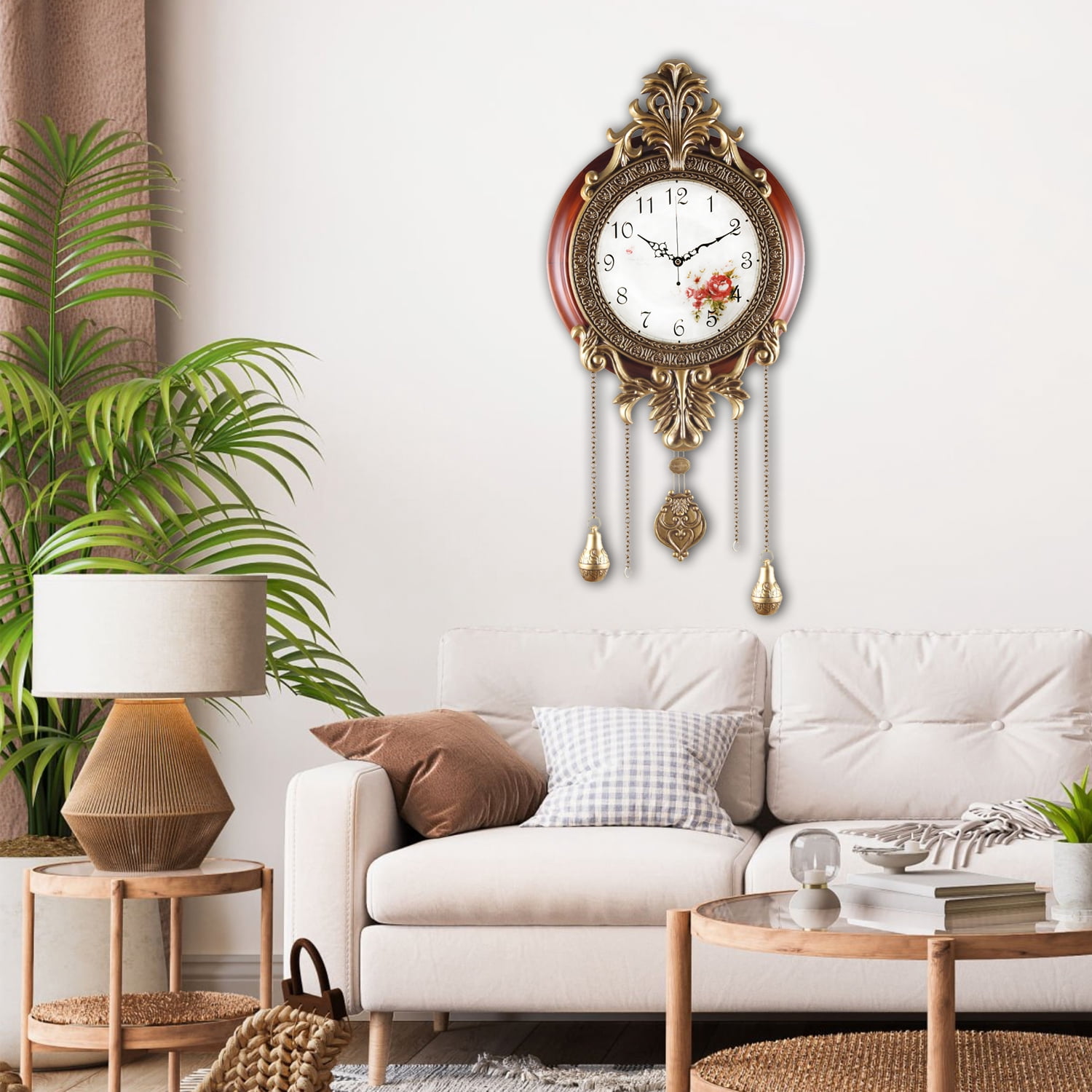 Aero Snail 14" Pendulum Wall Clock, Solid Wood, Battery Operated, Retro Vintage Clock 206C