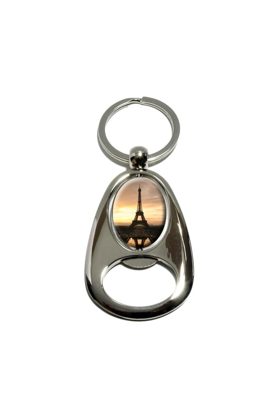 Paris - Eiffel Tower at Sunset Spinning Oval Bottle Opener Keychain
