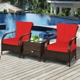thumbnail image 4 of Costway 3 PCS Patio Wicker Rattan Furniture Set Coffee Table & 2 Rattan Chair W/Cushions, 4 of 9