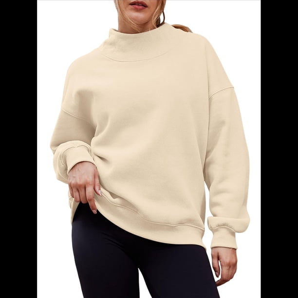 Sudaderas de Gran Tamaño para Mujer, Jersey de Cuello Alto, Sudaderas con Capucha de Larga, Tops, Conjuntos de Moda de Otoño, Ropa. Albaricoque M