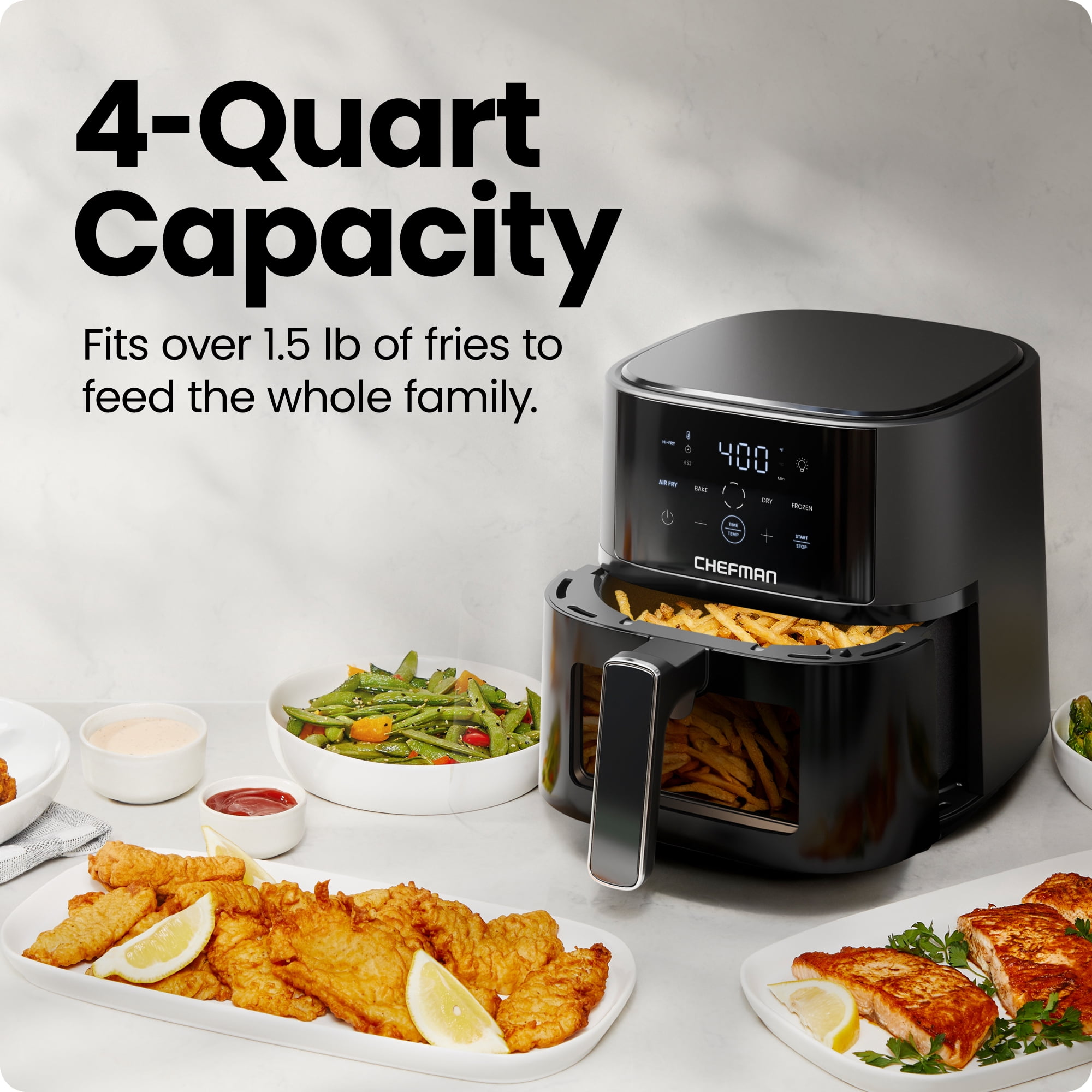 Chefman TurboFry Touch 4-Qt Easy-View Air Fryer w/ 4 Cooking Presets and 450F Hi-Fry Button - Black
