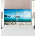 thumbnail image 1 of Nautical Headboard, Yacht from Wooden Deck Horizon Serenity Seascape Leisure Aquatic Coastal Theme, Upholstered Decorative Metal Bed Headboard with Memory Foam, Twin Size, Blue Brown, by Ambesonne, 1 of 4