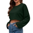 thumbnail image 4 of dazeni Womens Lightweight Crop Sweatshirts Summer Long Sleeve Cropped Pullover Solid Crewneck Atheletic Running Tops Green X-Small, 4 of 8