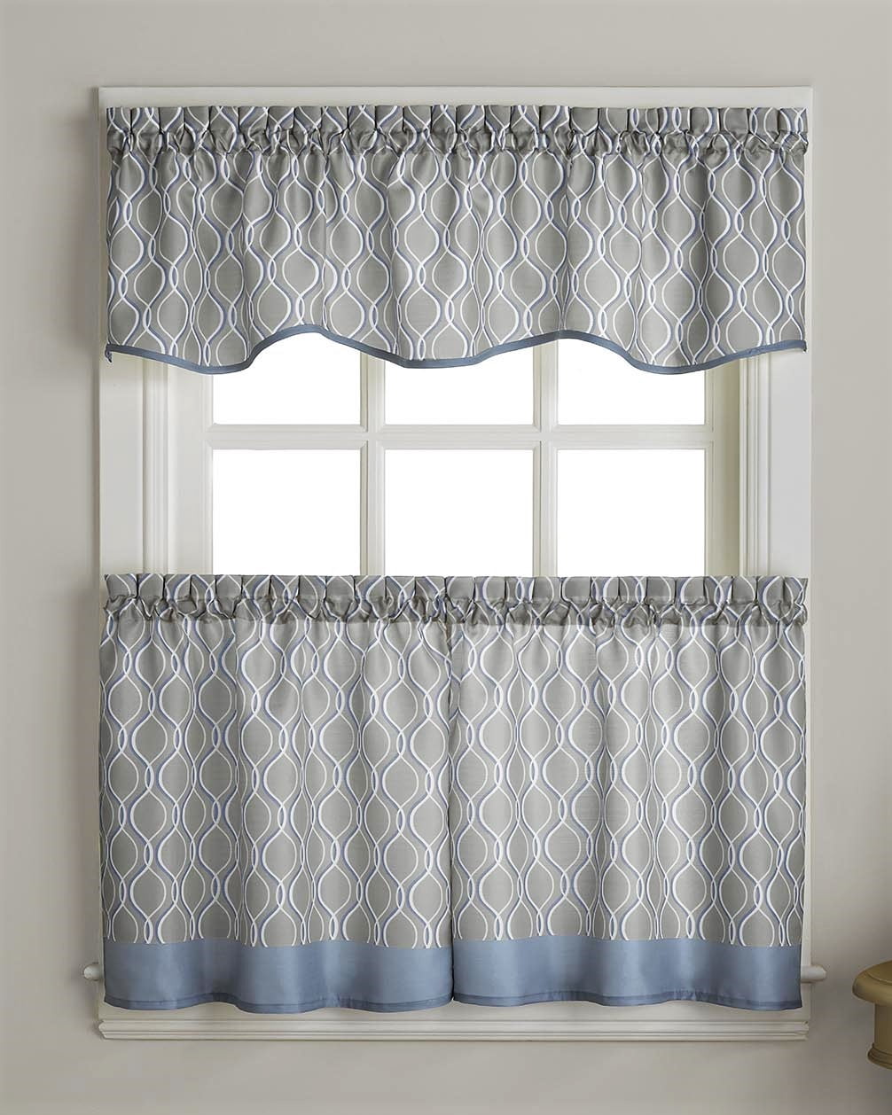 CHF Morocco Polyester Light Filtering Rod Pocket Curtain Tier Pair, Silver, 58"x36", Set of 2, Adult