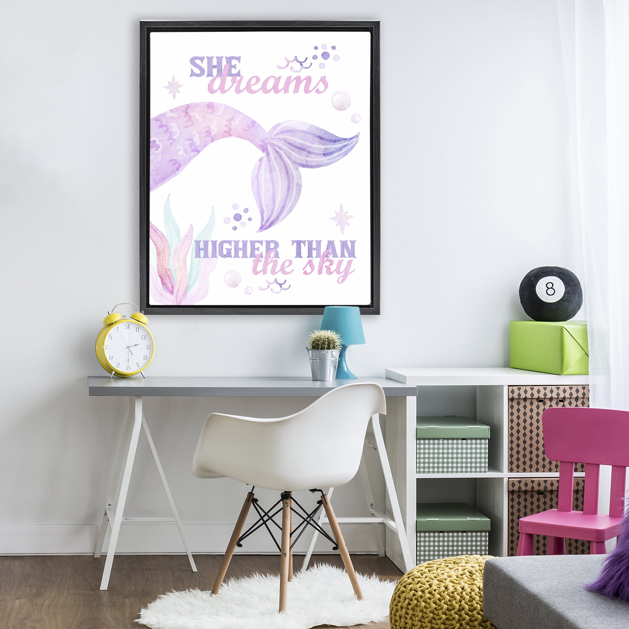 She Dreams Higher Than The Sky Black Framed Floater Canvas Wall Art, design by Kim Allen