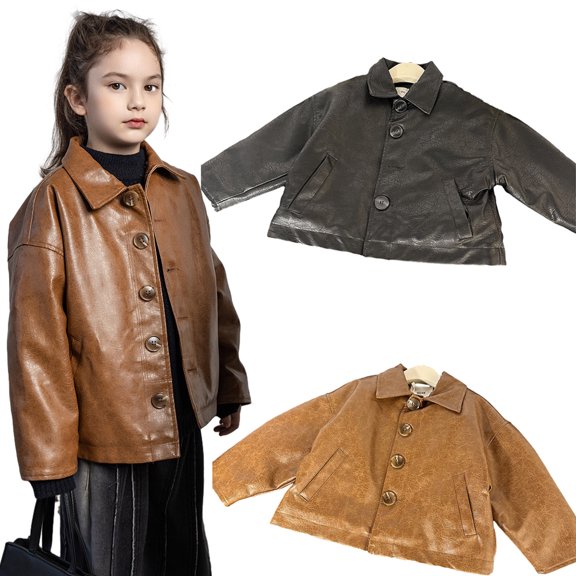Esaierr Kids Baby Girls Boys Fleece Lined Leather Jacket for Toddler Padded Motorcycle Faux Leather Jacket Fall Winter Childrens Outerwear Coats for 1-12 Years