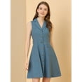 thumbnail image 3 of Unique Bargains Robe Chemise Sans Manches à Col Cranté Ceinturée pour Femmes, 3 of 6