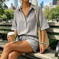 thumbnail image 5 of Mifsaly Short Outfits for Women 2 Piece Sets Short Sleeve Button Down Henley Shirts and Drawstring Shorts Casual Summer Beach Vacation Lounge Matching Clothes Gray,XXL, 5 of 9