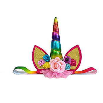 Eyelashes Ears Beinou Unicorn Cake Topper Unicorn Birthday Party Supplies Favor Set with Horn Rainbow Unicorn Headband with Birthday Girl Sash for Kids 