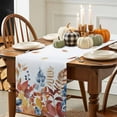 thumbnail image 3 of ERUNPONLY Orange Blue Leaf Fall Table Runner - 120 Inch Long Autumn Eucalyptus Leaves Cotton and Linen Blended Dress Scarves Farmhouse Table Runner for Kitchen Dining, Coffee Table, 13" x 120", 3 of 8
