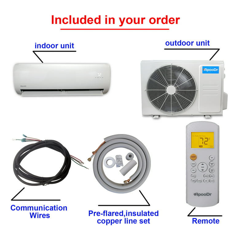 Apoodr 12000 BTU Mini Split Air Conditioner Ductless Inverter System 165 SEER with Heat Pump 110V 1 Ton,with Installation Kit