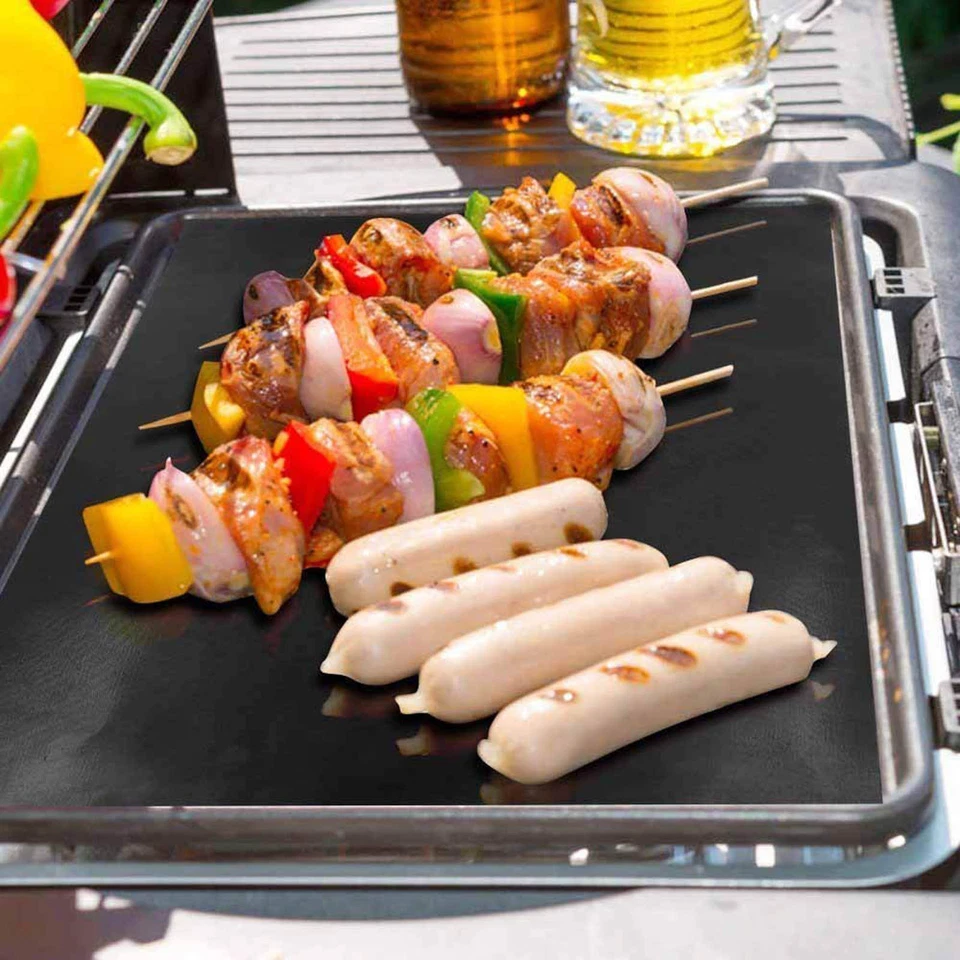 [Pack Of 2] Bbq Grill Baking Mats Non Stick Mat Black Bake Cooking Sheet Liner