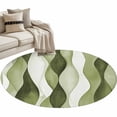 thumbnail image 2 of 4Ft Round Rug, Sage Green Stripes Non-Skid Rubber Backing Large Area Rugs - Living Room Bedroom Home Office, Retro Farmhouse Abstract Ripple Indoor Floor Mat Carpets Washable Rug, 2 of 9