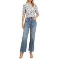 thumbnail image 2 of INSPIRE CHIC Mock Neck Dressy Blouses for Women Casual Summer Floral Button Down Shirt Puff Short Sleeve Casual Work Chiffon Top XS Blue, 2 of 6