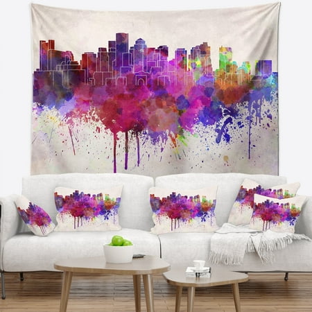 Boston Cotton Tapestry - DESIGN ART Designart 'Boston Skyline' Cityscape Wall Tapestry