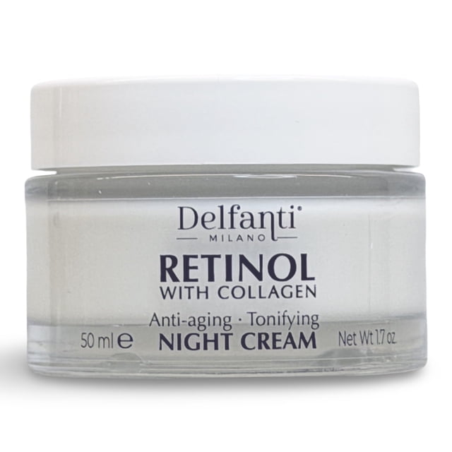 Delfanti-Milano • RETINOL CON COLÁGENO • Crema de Noche Antiedad y Tonificante • Hidratante para Rostro y Cuello • Hecho en Italia • 50 ml