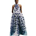 thumbnail image 1 of Vestido africano sexy para mujer Vestido largo maxi Vestido con cuello en V Vestido de varias vías Vestido plisado Estampado floral - Blanco Adepaton  BST3005875-3, 1 of 6