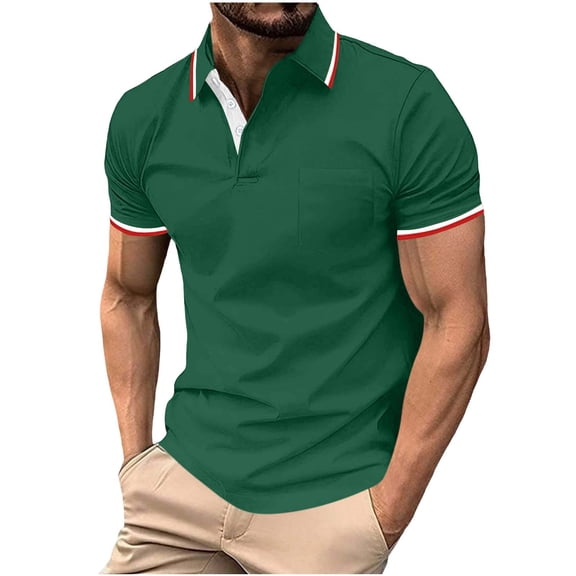 Men's Shirts, Men's Casual Collared Shirts Short Sleeve Contrast Trim Button Placket Chest Pocket 2026 Fashion Business Daily Tops Green XXXXL