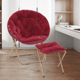 thumbnail image 4 of Magshion Folding Cozy Chair with Footrest, Oversized Faux Fur Saucer Chair with Ottoman for Bedroom, Foldable Lounge Chair and Foot Stool Set, Red, 4 of 11