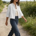 thumbnail image 5 of Endives Linen Shirts For Women Button Down Shirt Summer Solid Color Casual Half Sleeve Blouse Beach Loose Shirt Womens Tops White, 5 of 7
