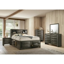 Contemporary King Size 4pc Bedroom Set Storage Drawers Bed Dresser 2x Nightstands Grey Finish Wooden Furniture