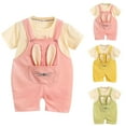 thumbnail image 4 of Odeerbi 0-5 Años Niños Niñas Trajes Conejo Bib Pantalones Cortos Generales Con Algodón Manga Corta Camiseta Conjunto de Verano Correa Romper Mono Traje de Juego, 4 of 4